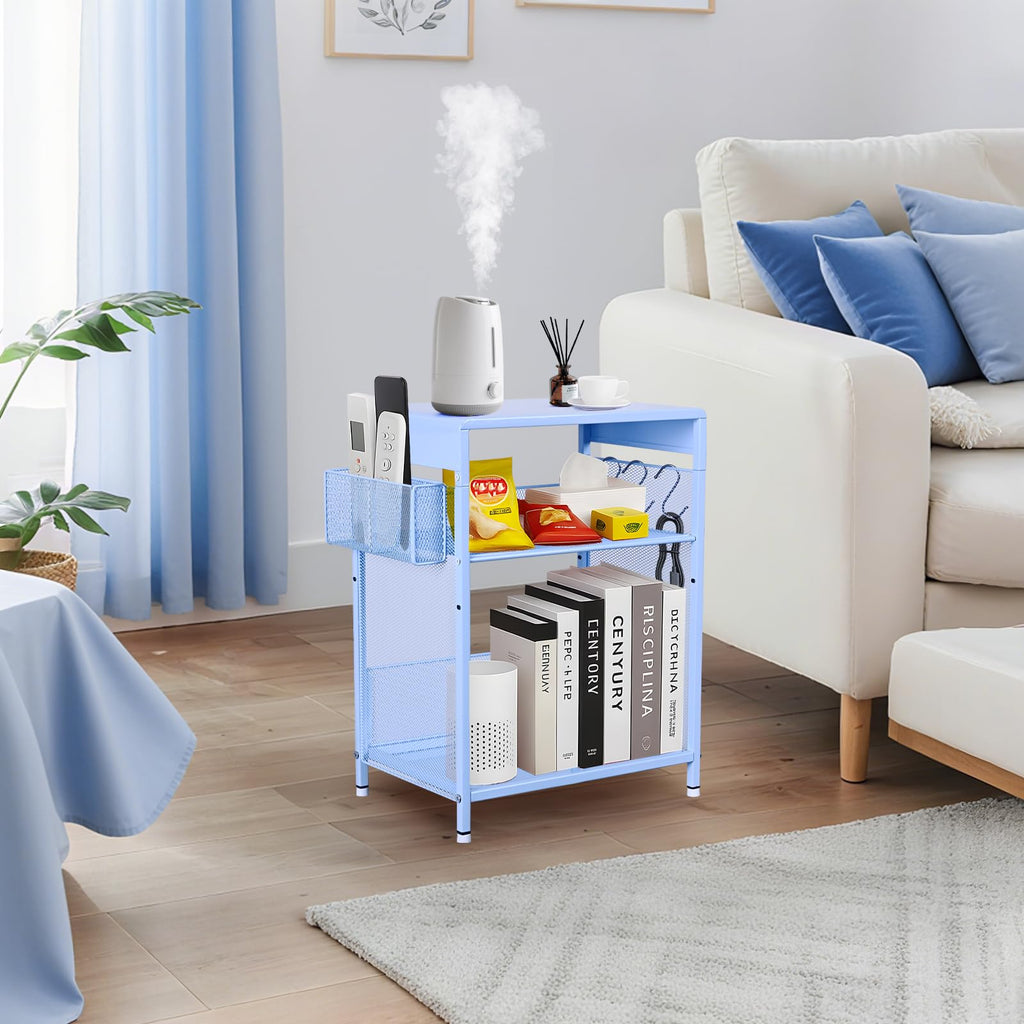 Sky Blue Kids Nightstand with Hooks and Holder U5911