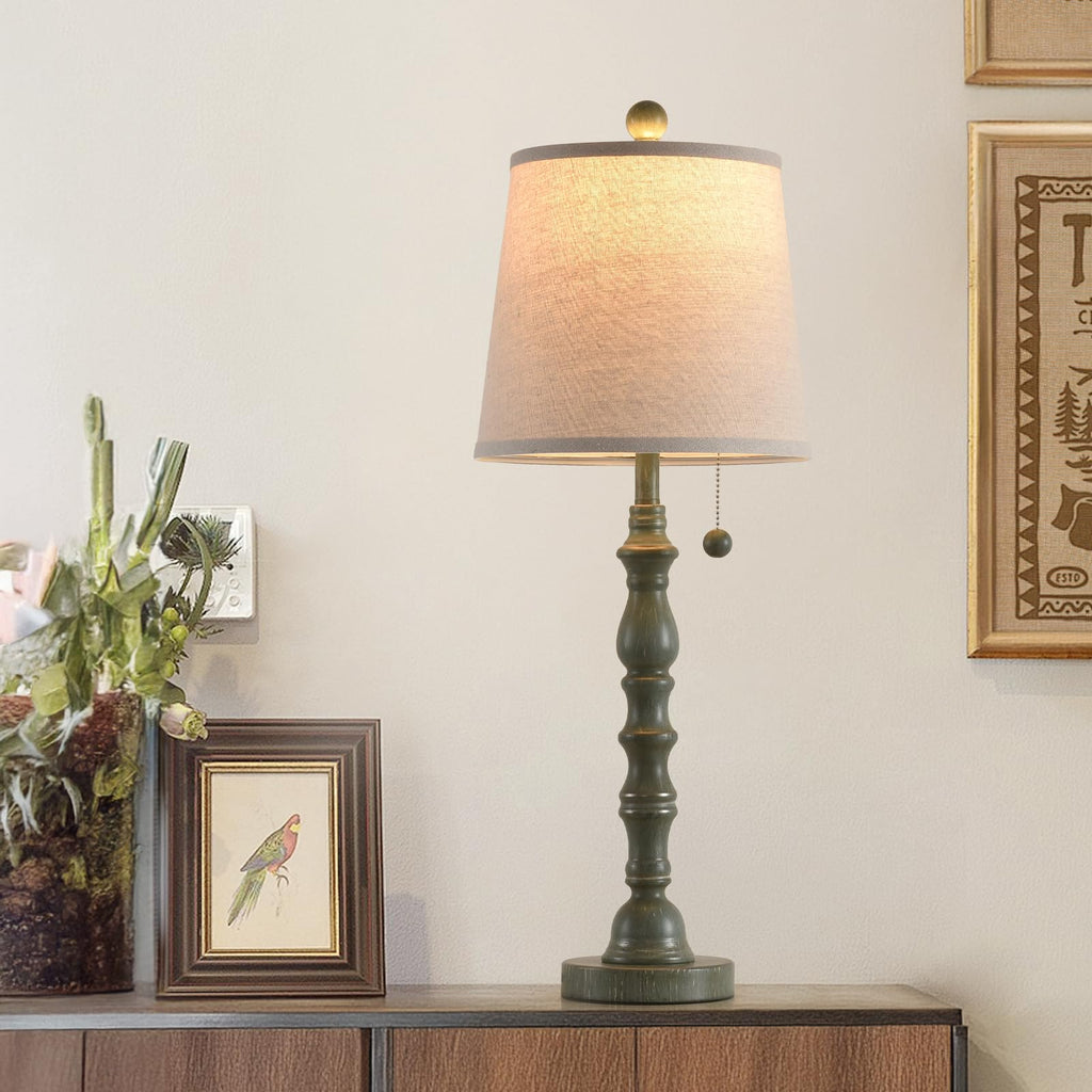 Set of 2 Turquoise Table Lamp with Fabric Lamp Shade D173