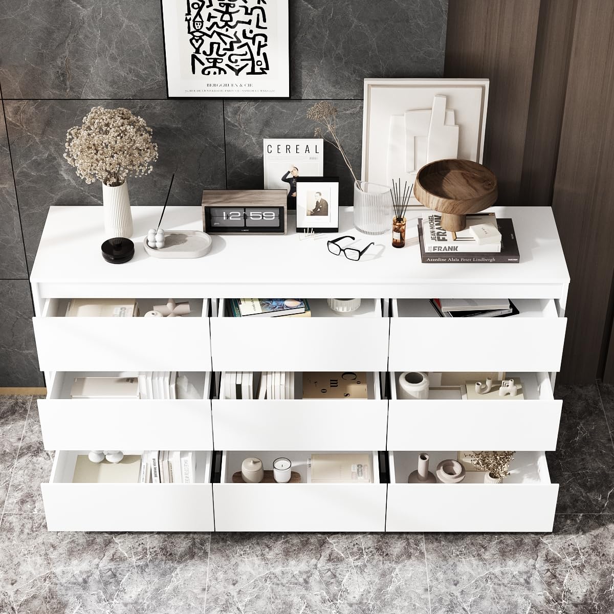 White 9 Drawer Wood Dresser W925280