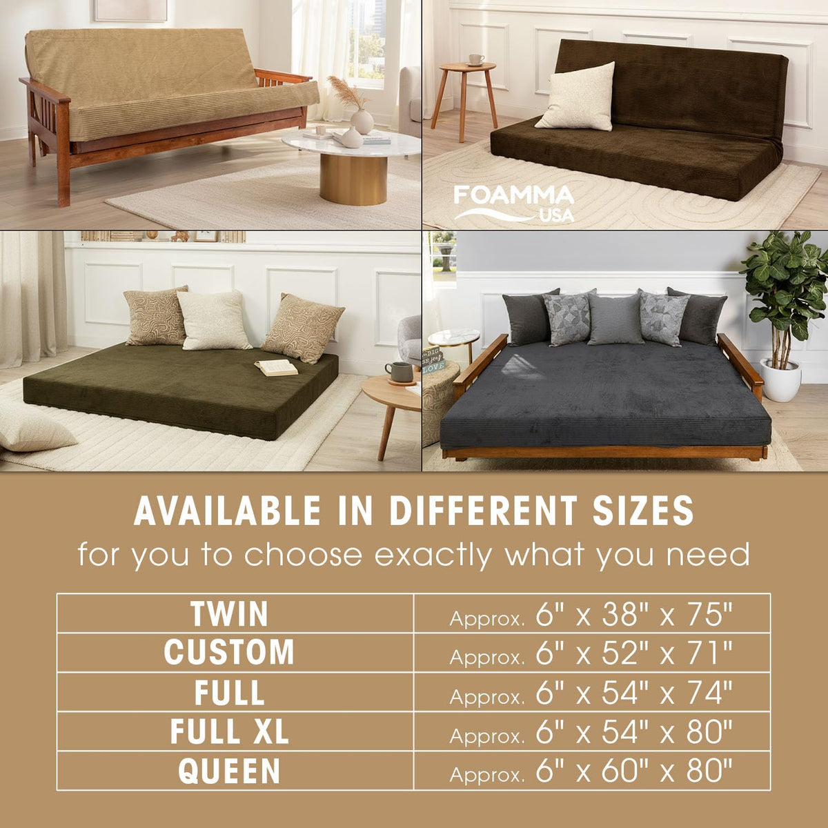 6-Inch Memory Foam Futon Mattress with Removable Cover U618