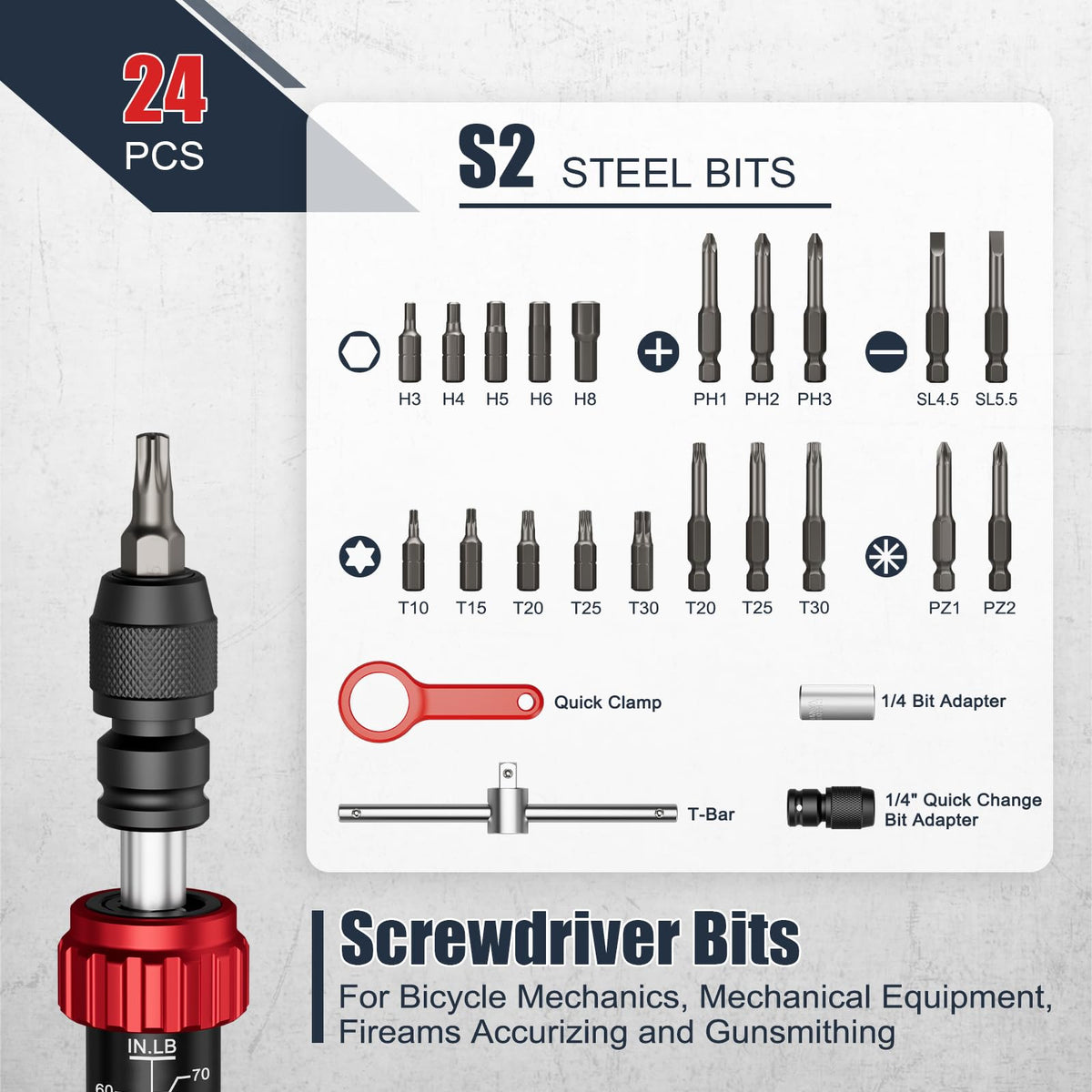 24 Pcs 10-70 Inch Pound Torque Screwdriver Set X925