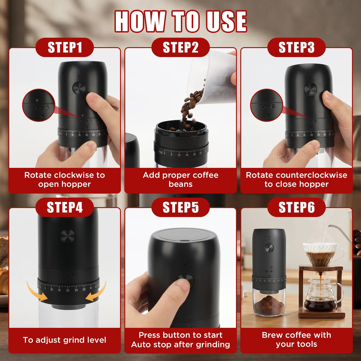 Electric Coffee Grinder with Conical Ceramic Burr T28398