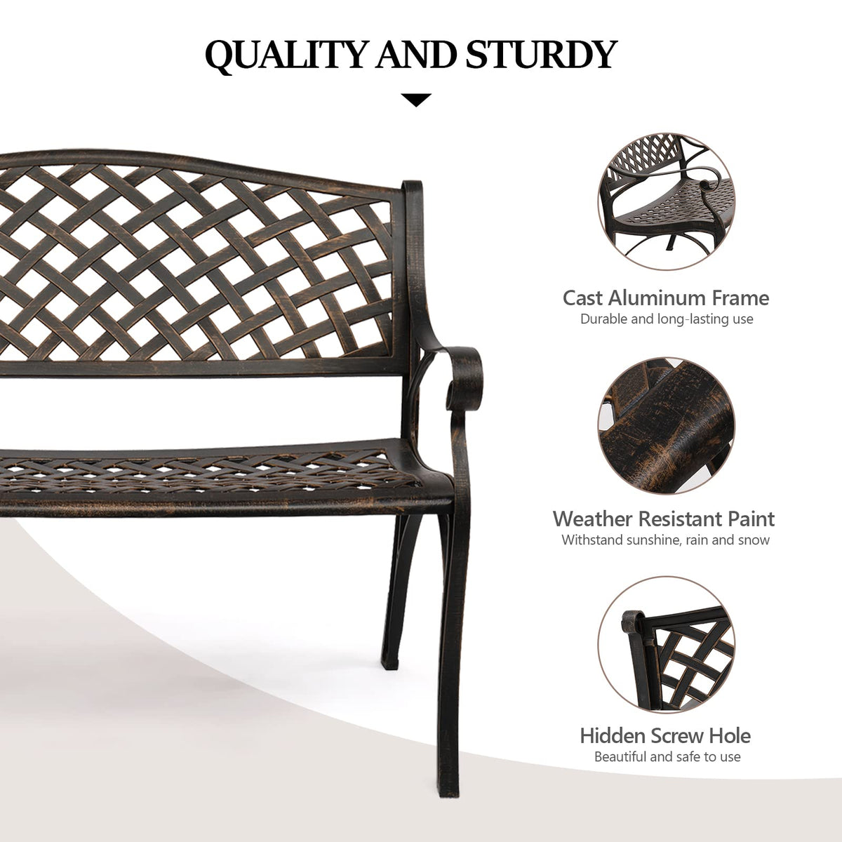 40.5" Anti-Rust Cast Aluminum Patio Garden Bench C169