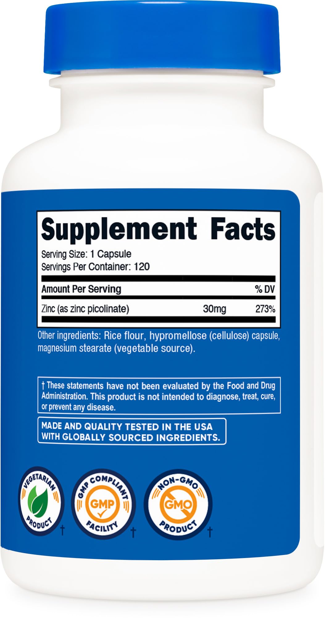 Zinc Picolinate 30mg 120 Capsules Gluten Free O549