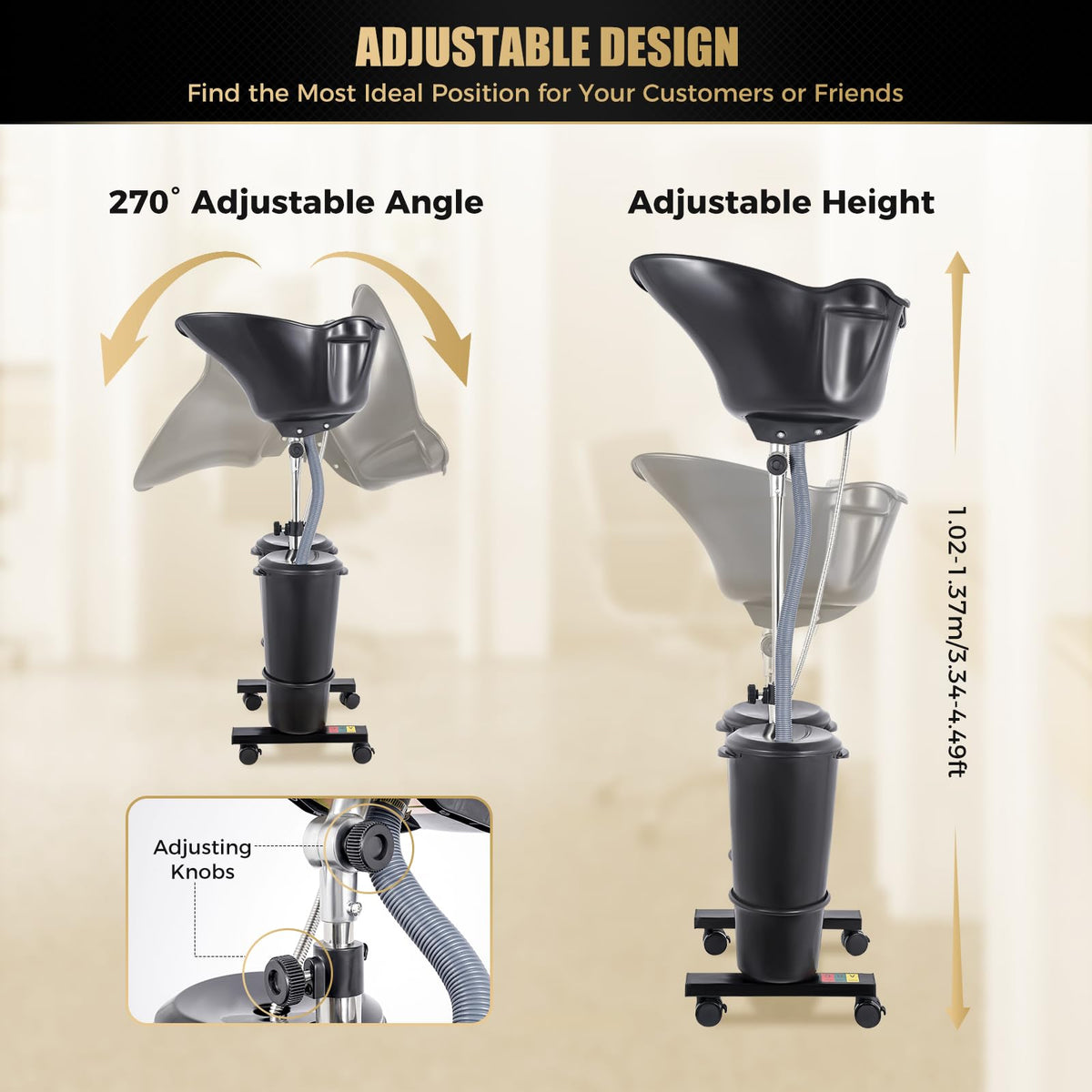 Portable Height Adjustable Shampoo Bowl with Drain Hoses S402951