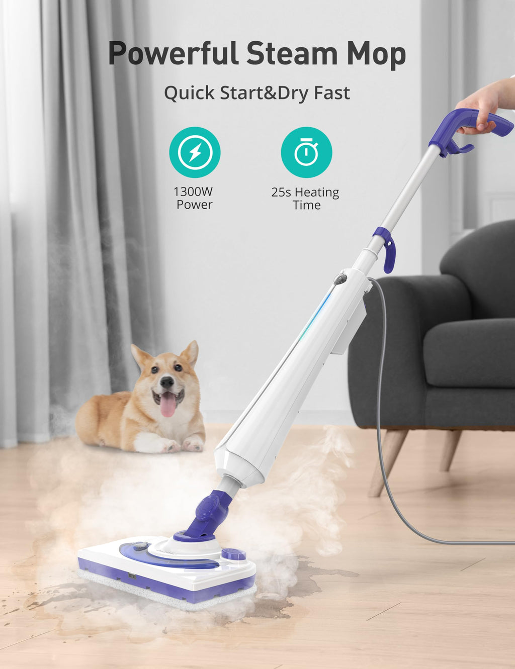 1300W Steam Mop Cleaner with 2 Washable Pads S4535