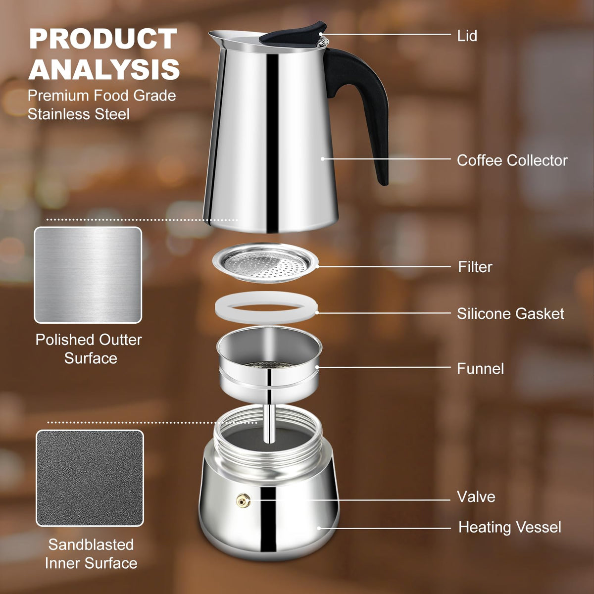 12 Cup Stainless Steel Stovetop Espresso Moka Pot 600ml M5301