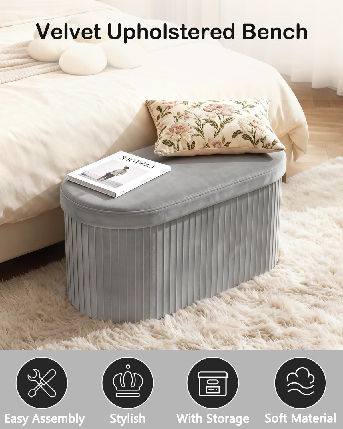 Folding Velvet Storage Ottoman J42805
