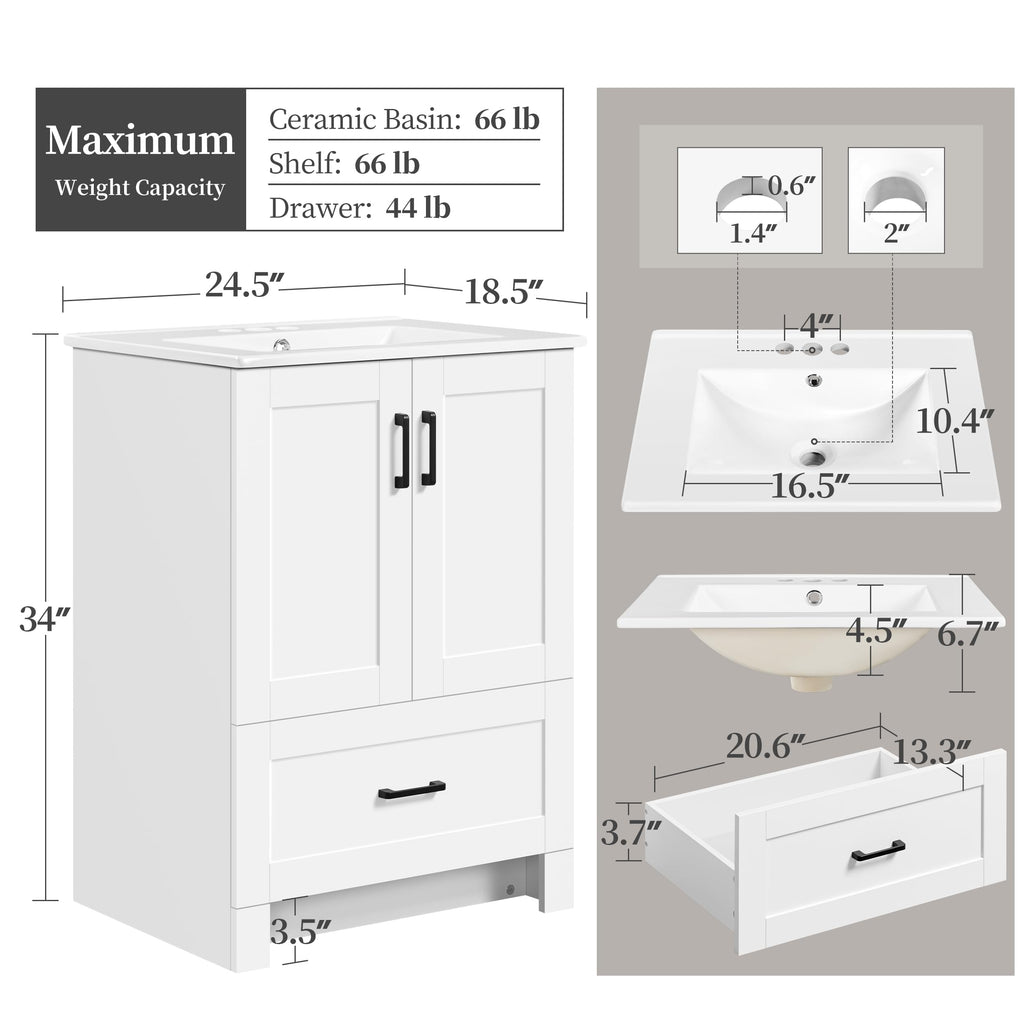 24" White Bathroom Vanity with Sink S8980
