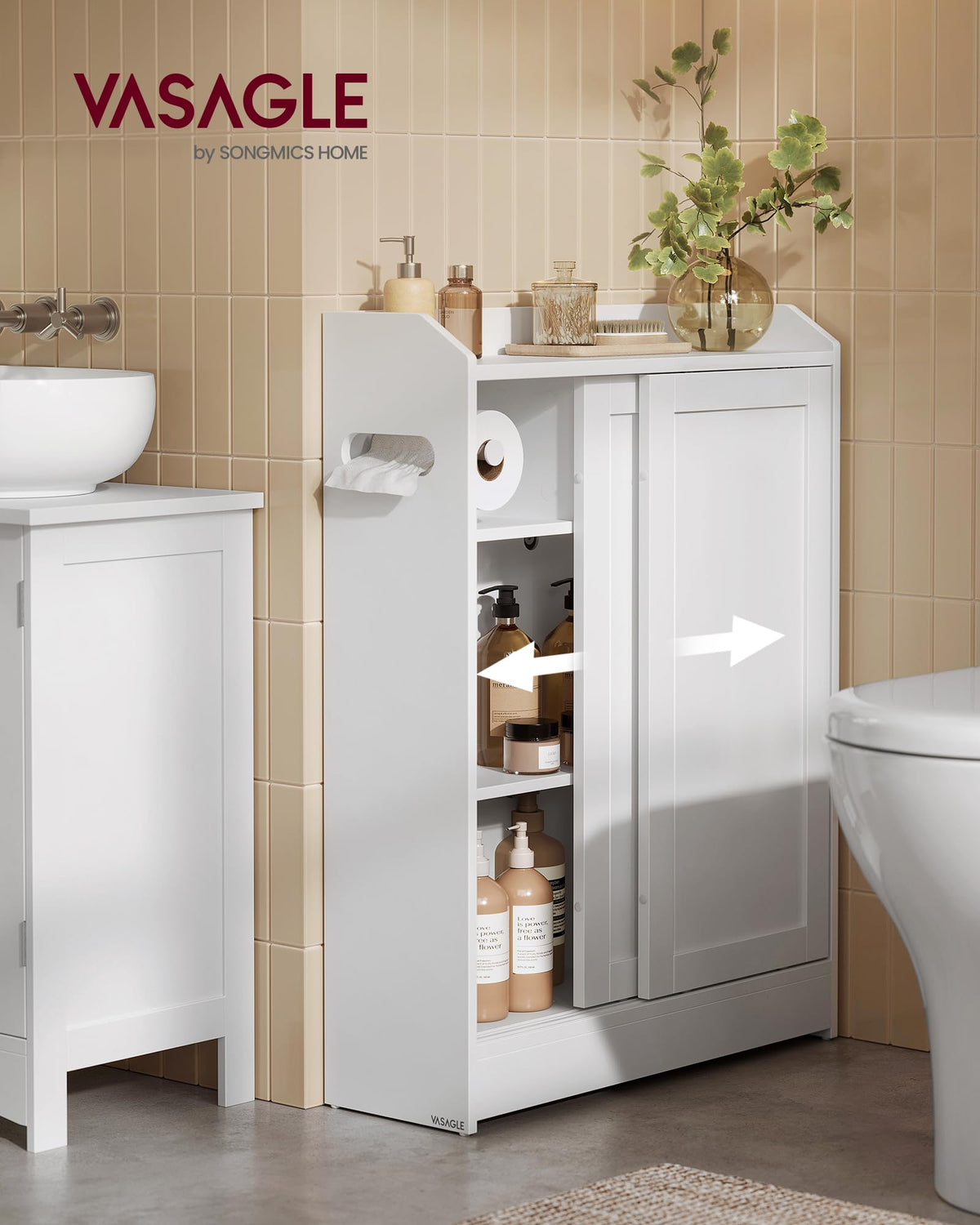 Slim Bathroom Storage Cabinet with Sliding Doors W579