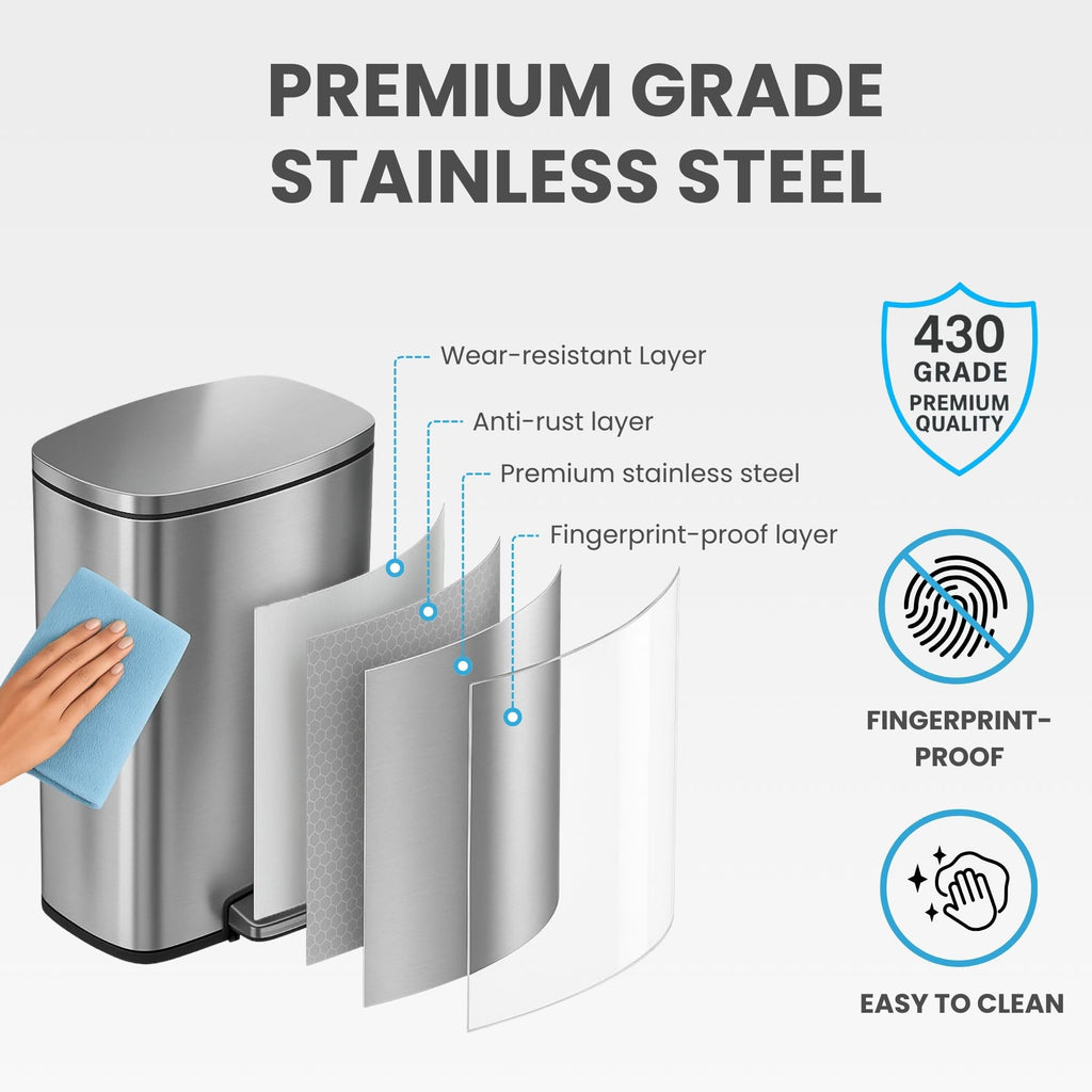 13.2 Gallon Stainless Steel Step Trash Can with Lid E47673