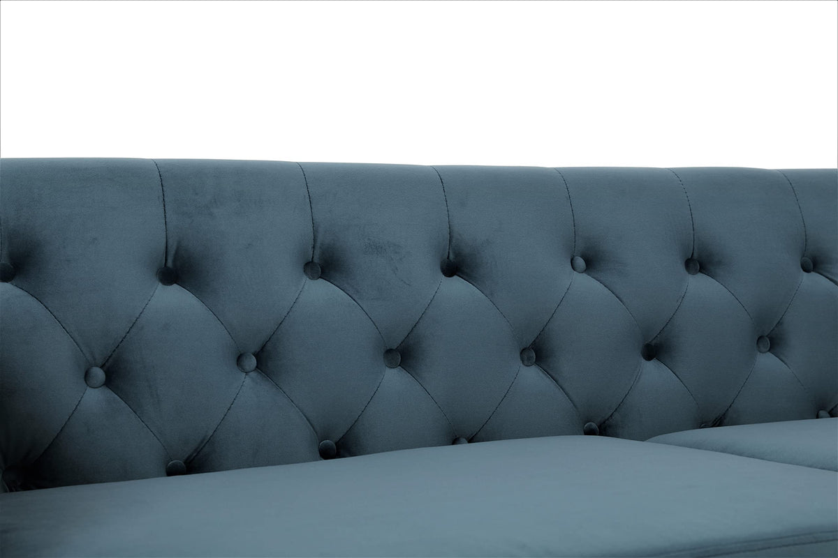 Prussian Blue Velvet Three Seater Sofa O141