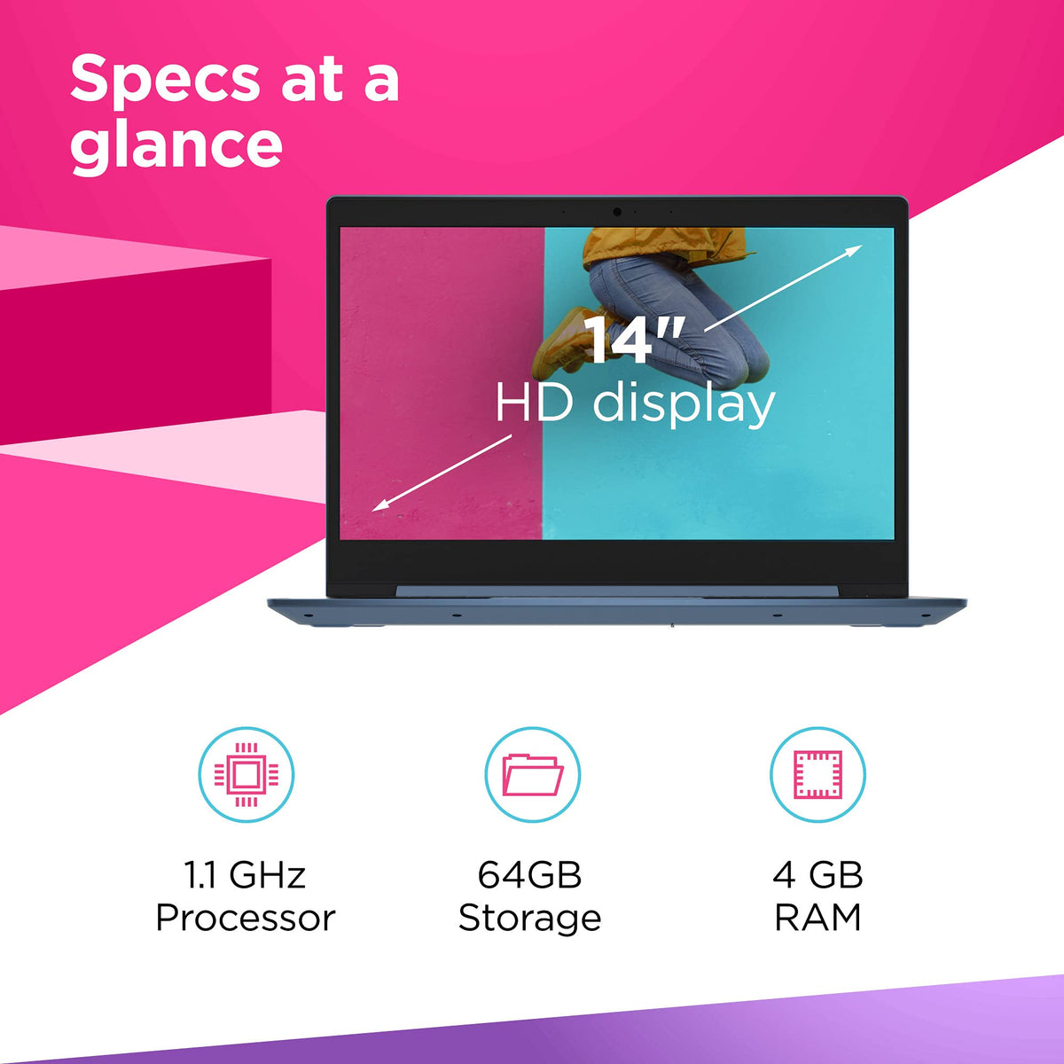 14" HD Laptop Intel Celeron N4020 4GB RAM 64GB Storage Ice Blue W914838