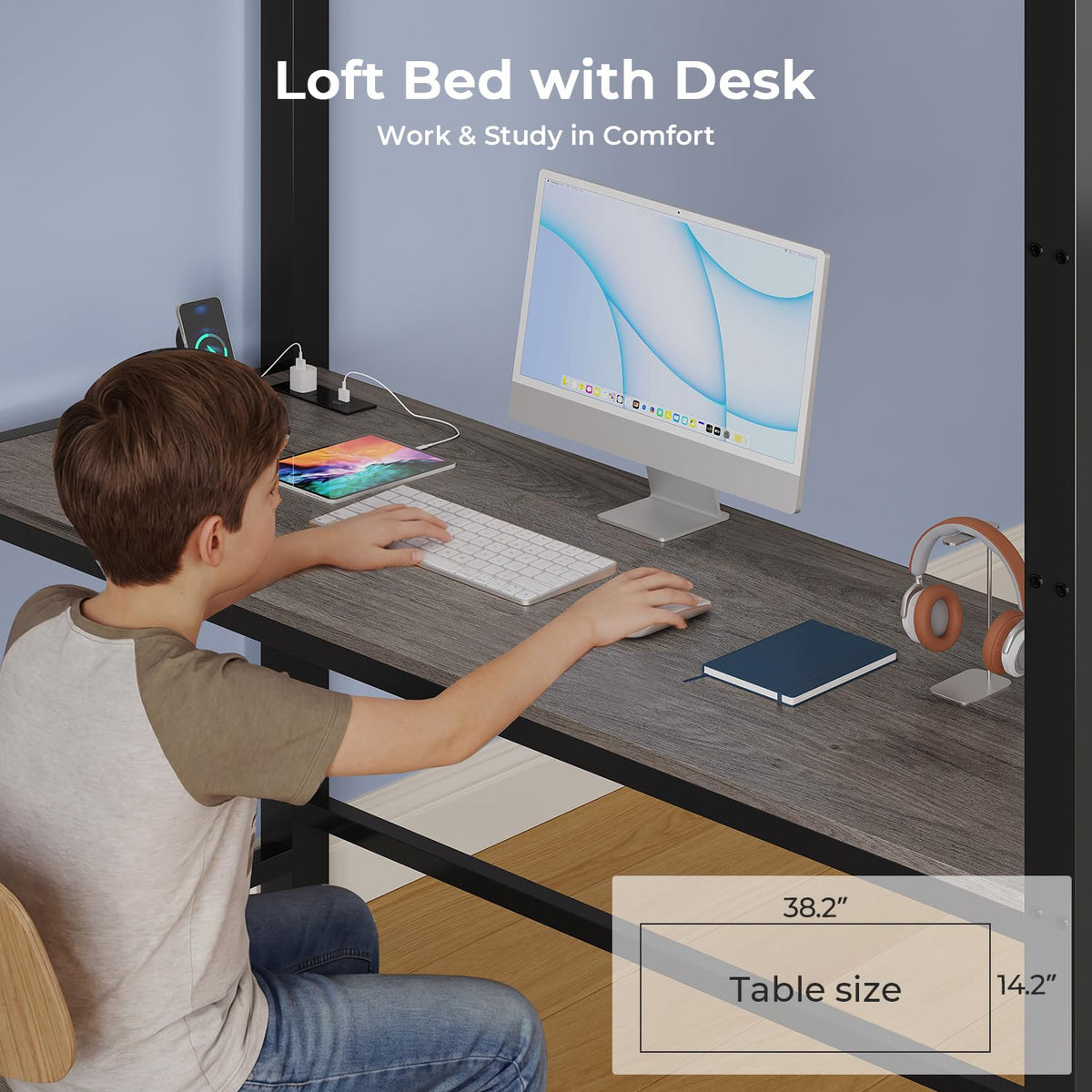 Twin Loft Bed with Desk and Storage Drawers O5592