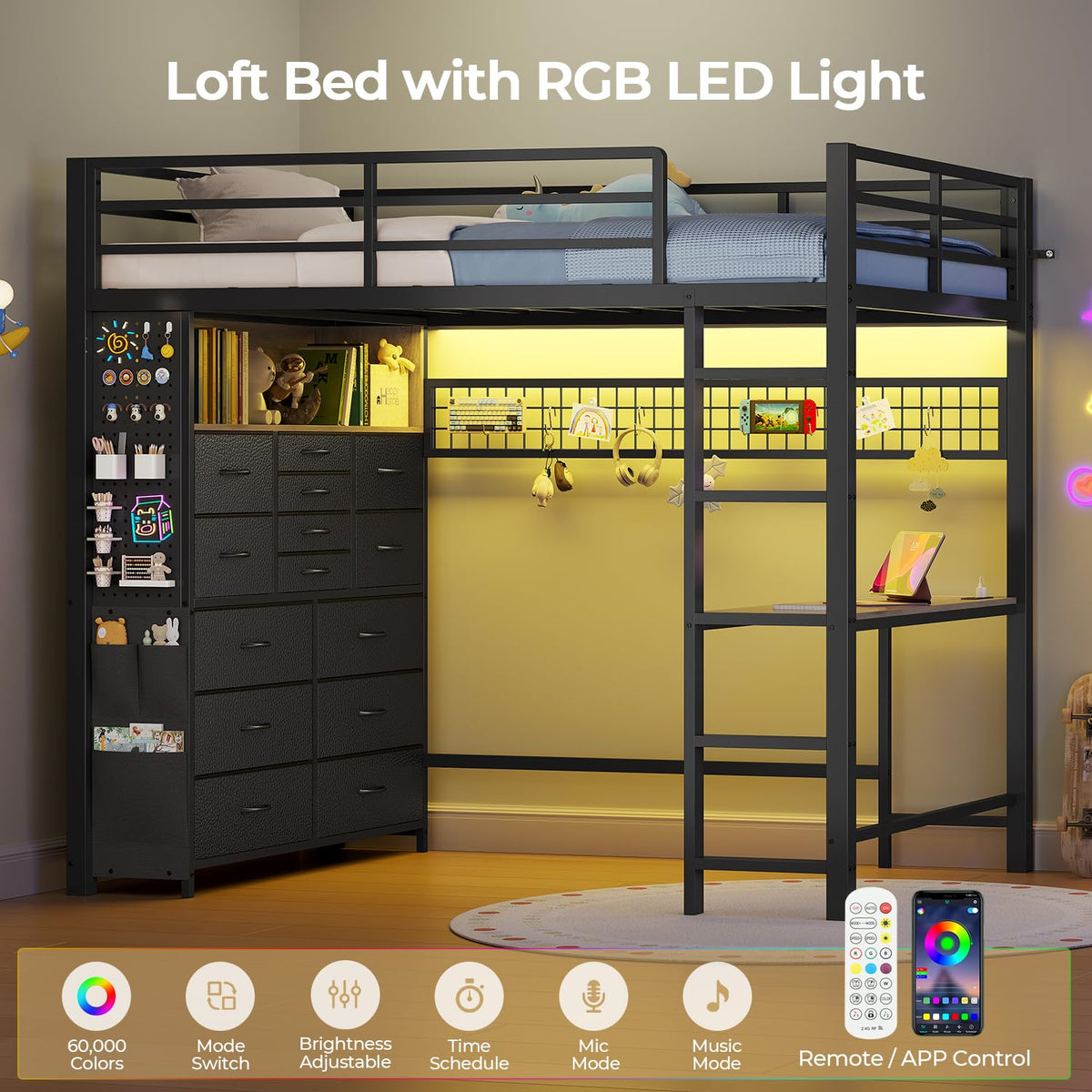 Twin Loft Bed with Desk and Storage Drawers O5592