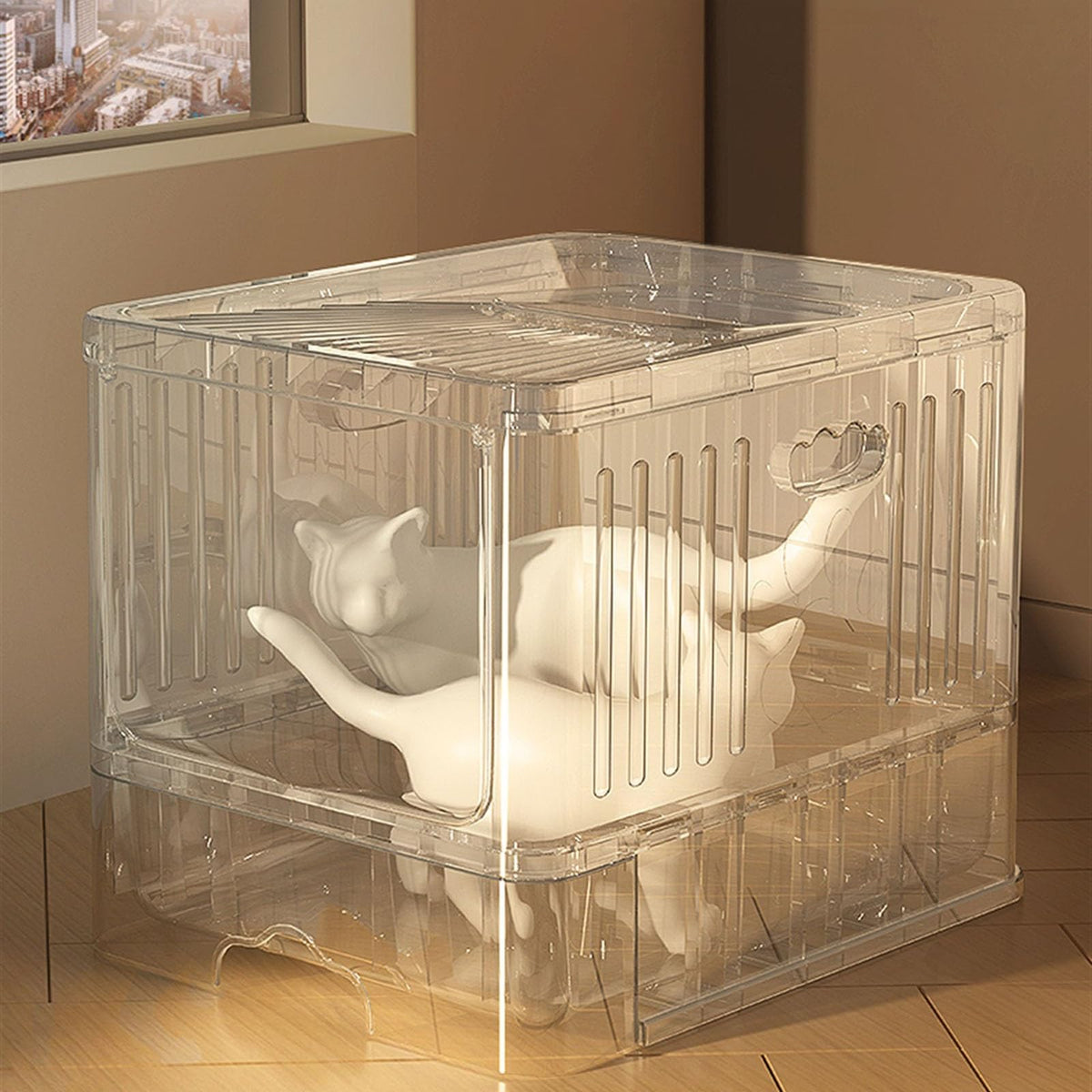 Cat Litter Box with Scoop, Large Top Entry Anti-Splashing with Lid C380