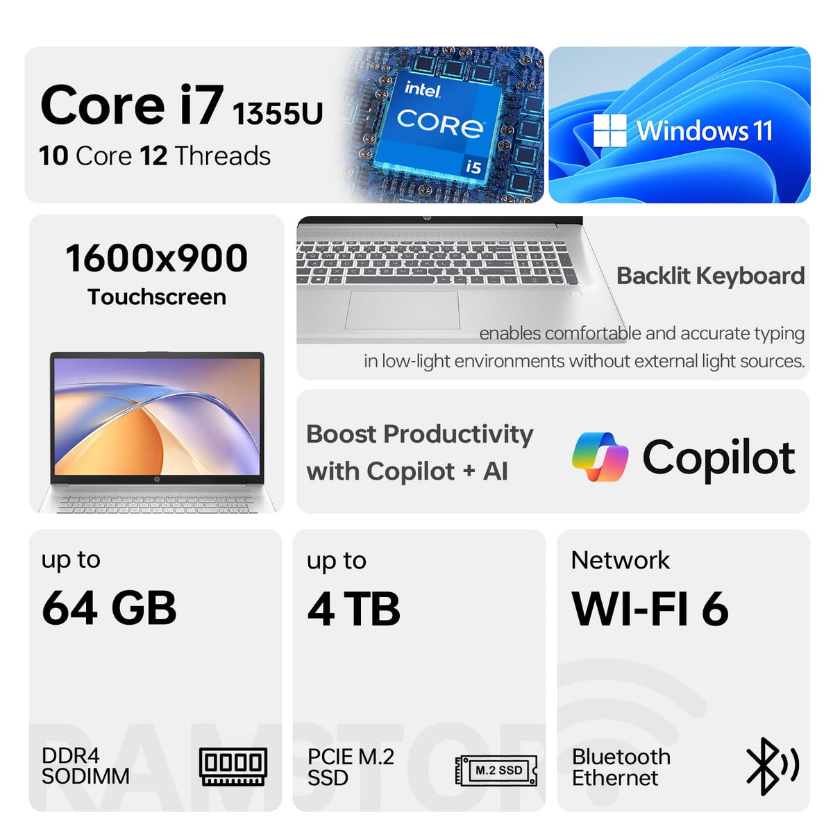 17.3" HD+ Touchscreen Laptop, Intel Core i7, 32GB RAM, 1TB SSD, Silver M2371