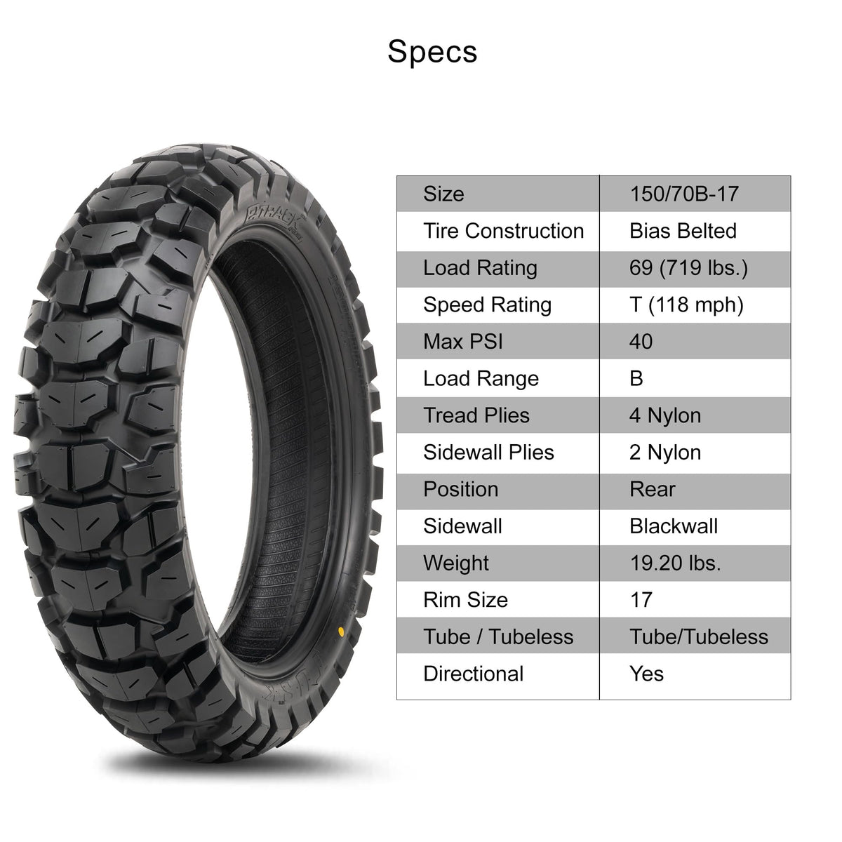 150/70B-17 Adventure Motorcycle Tire O970930