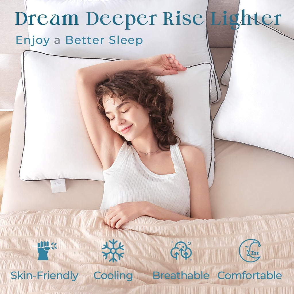 Queen Size Set of 2 White Gusseted Bed Pillows M136