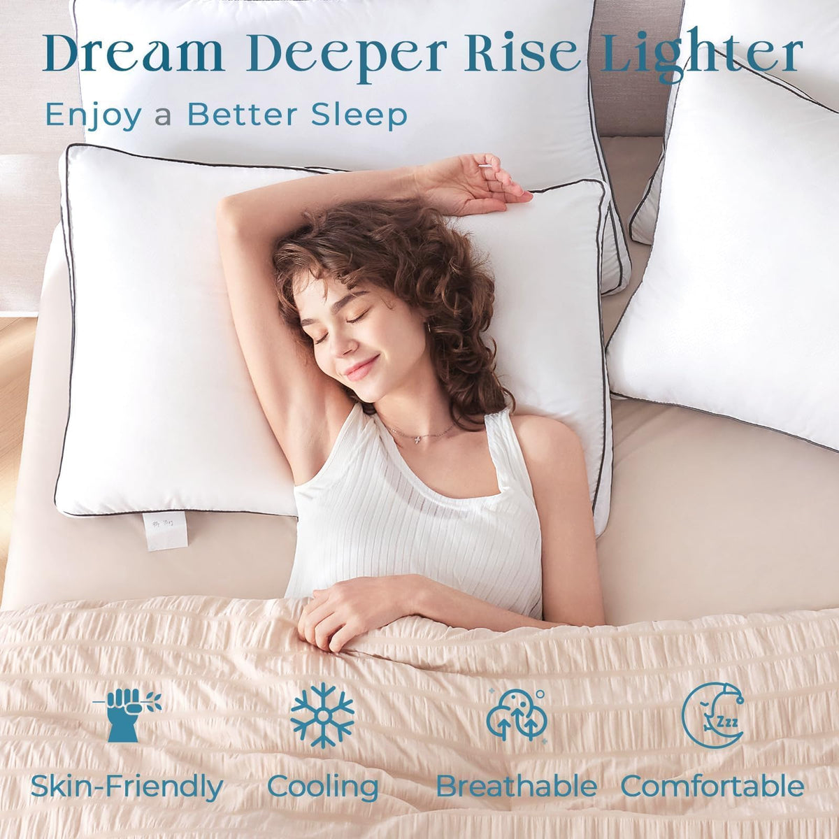Queen Size Set of 2 White Gusseted Bed Pillows M136