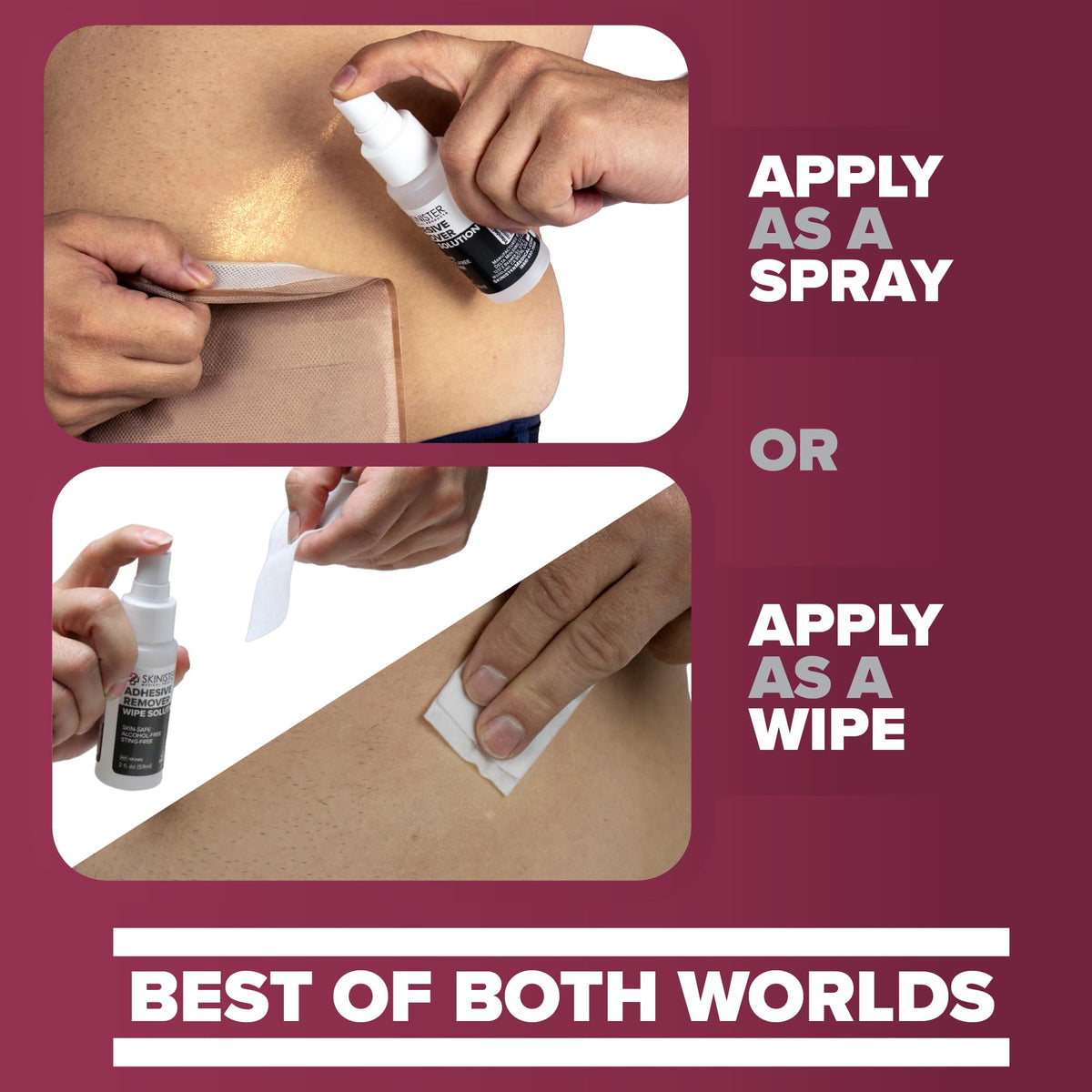 Adhesive Remover Wipes 50 Dry Wipes + 2oz Spray Solution B806