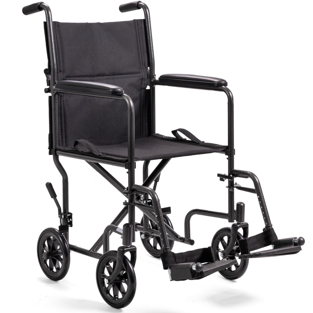 Compact Lightweight Steel Transport Wheelchair with 19in Seat W9130