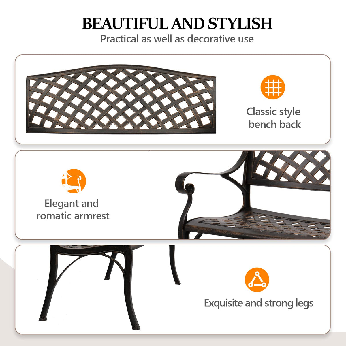 40.5" Anti-Rust Cast Aluminum Patio Garden Bench C169