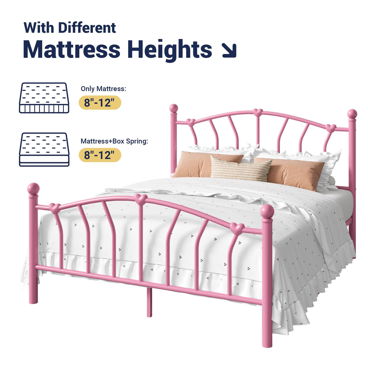 Full Size Pink Metal Platform Bed Frame O184333