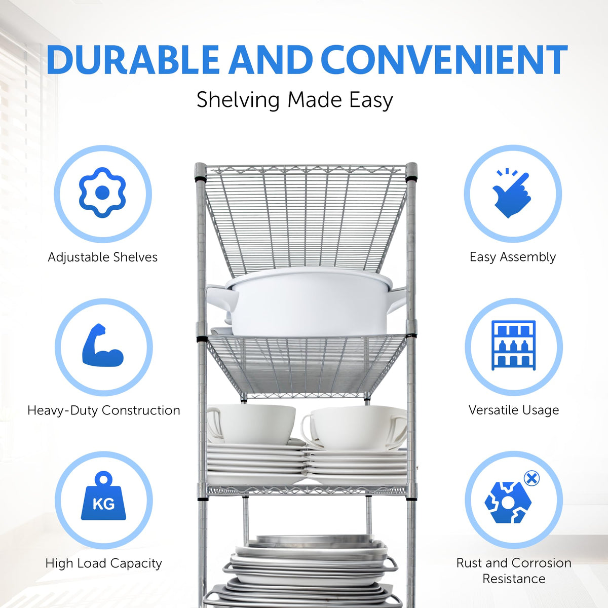 Heavy Duty 5-Tier Chrome Wire Shelving Rack with Casters M363663