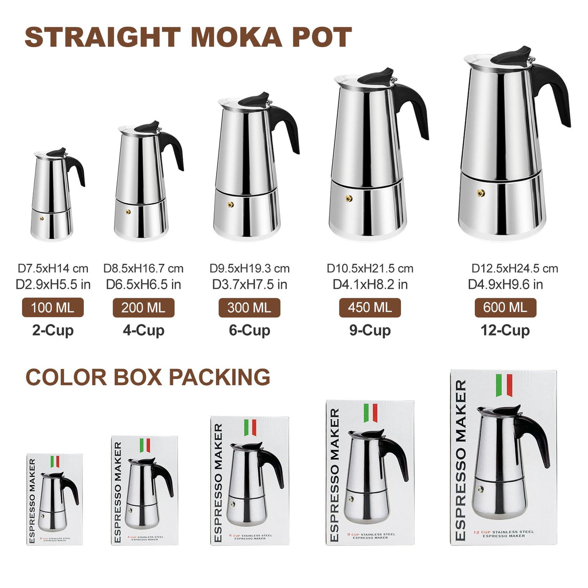 12 Cup Stainless Steel Stovetop Espresso Moka Pot 600ml M5301