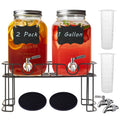1 Gallon Glass Drink Dispenser with Stand and Spigot, 2 Pack G34280