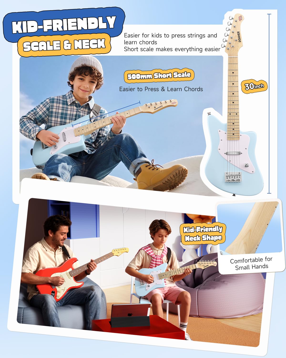 30 Inch Kids Electric Guitar Beginner Kit Blue O485351