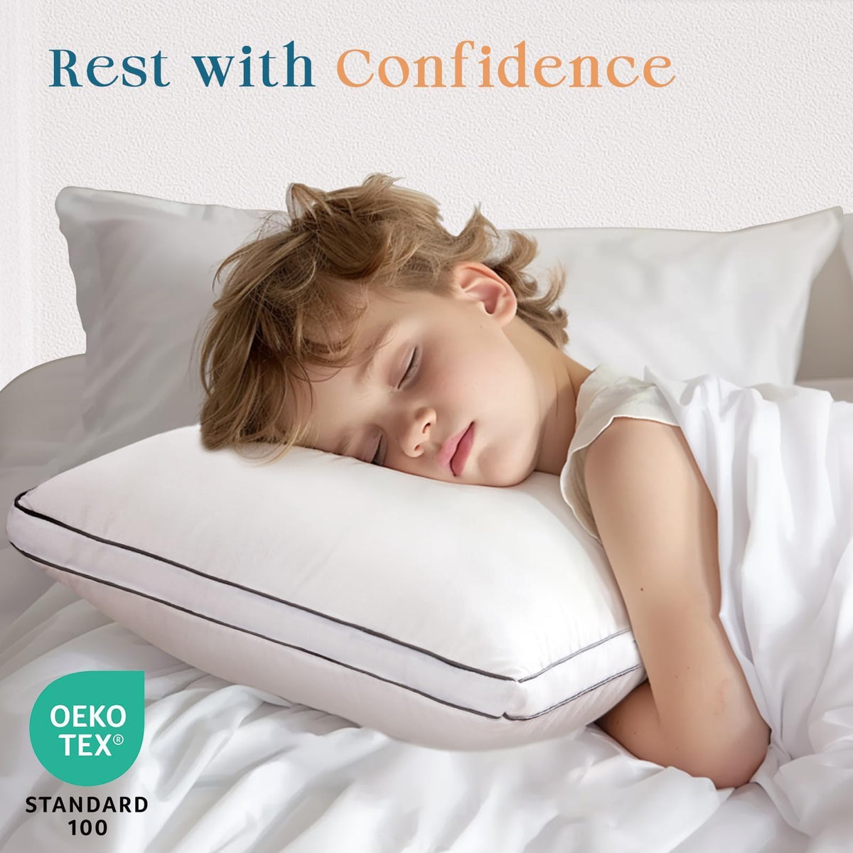 Queen Size Set of 2 White Gusseted Bed Pillows M136