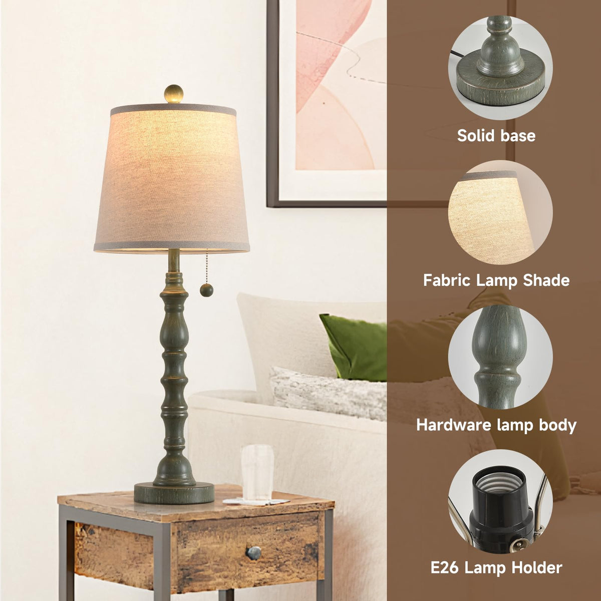 Set of 2 Turquoise Table Lamp with Fabric Lamp Shade D173