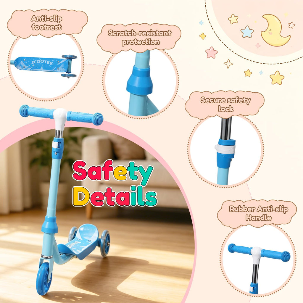 Three Wheel Scooter for Kids 2-5, Light Up Adjustable Height Kick Scooter D4717