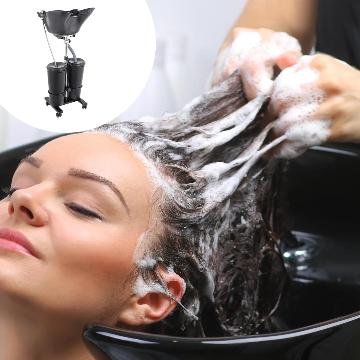 Portable Height Adjustable Shampoo Bowl with Drain Hoses S402951