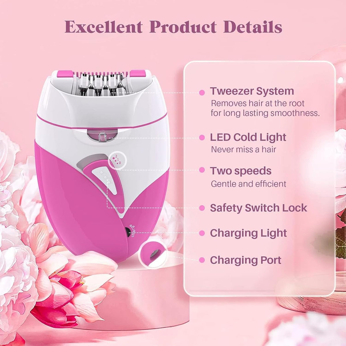 Epilator for Women with 2 Speed & LED Light E8179