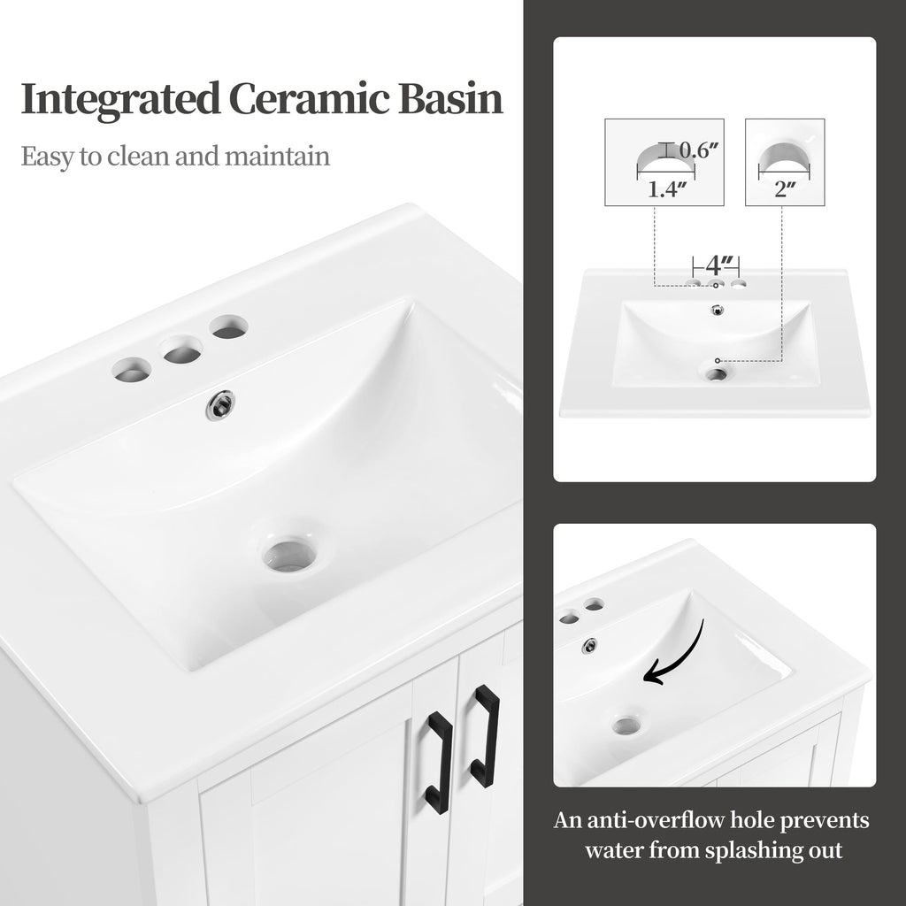 24" White Bathroom Vanity with Sink S8980