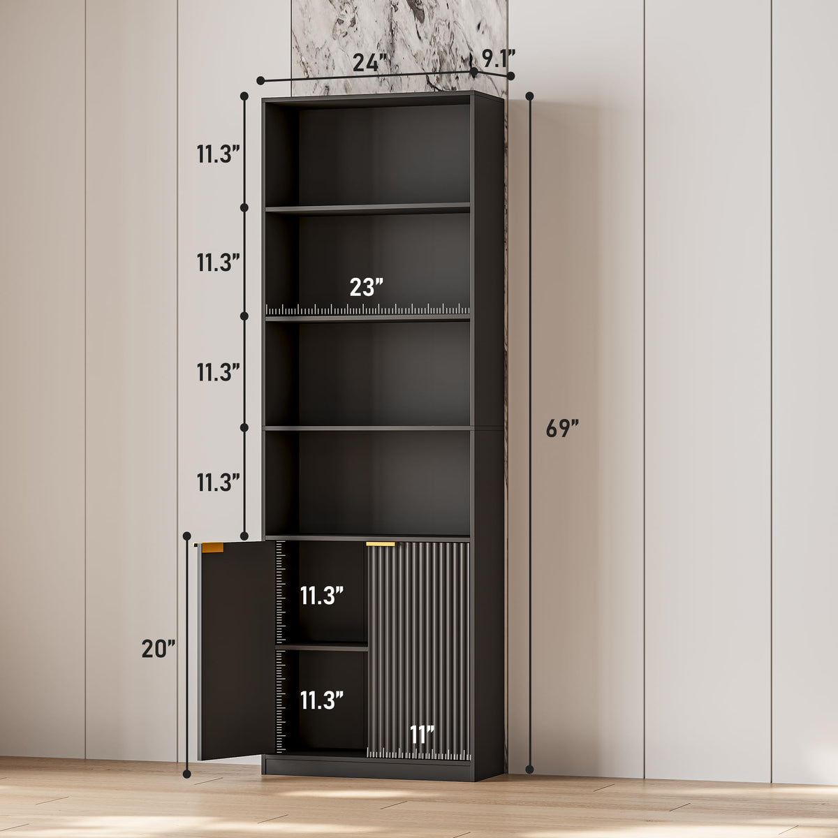 69" Tall 6 Shelf Bookcase with Doors C48582