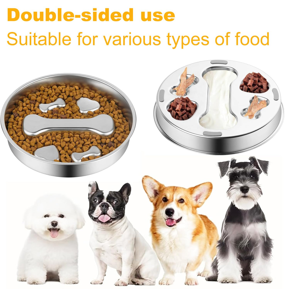 Stainless Steel Slow Feeder Dog Bowls, 2 Pcs Q852455