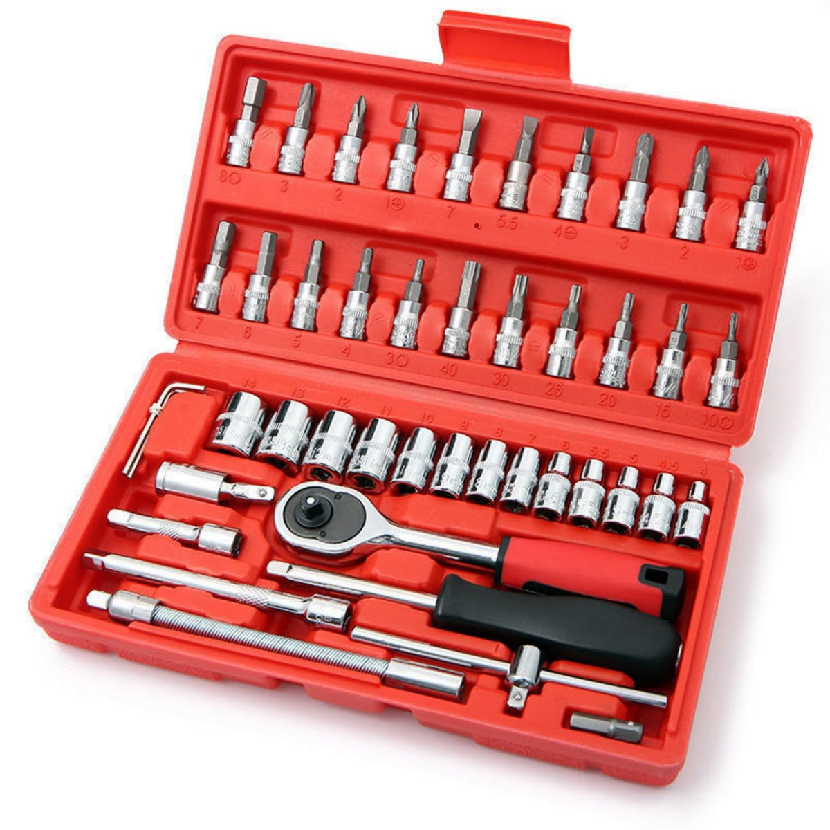 46 Pieces Mechanic Tool Kit 1/4” Ratchet Socket Wrench Set with Storage Case B21371