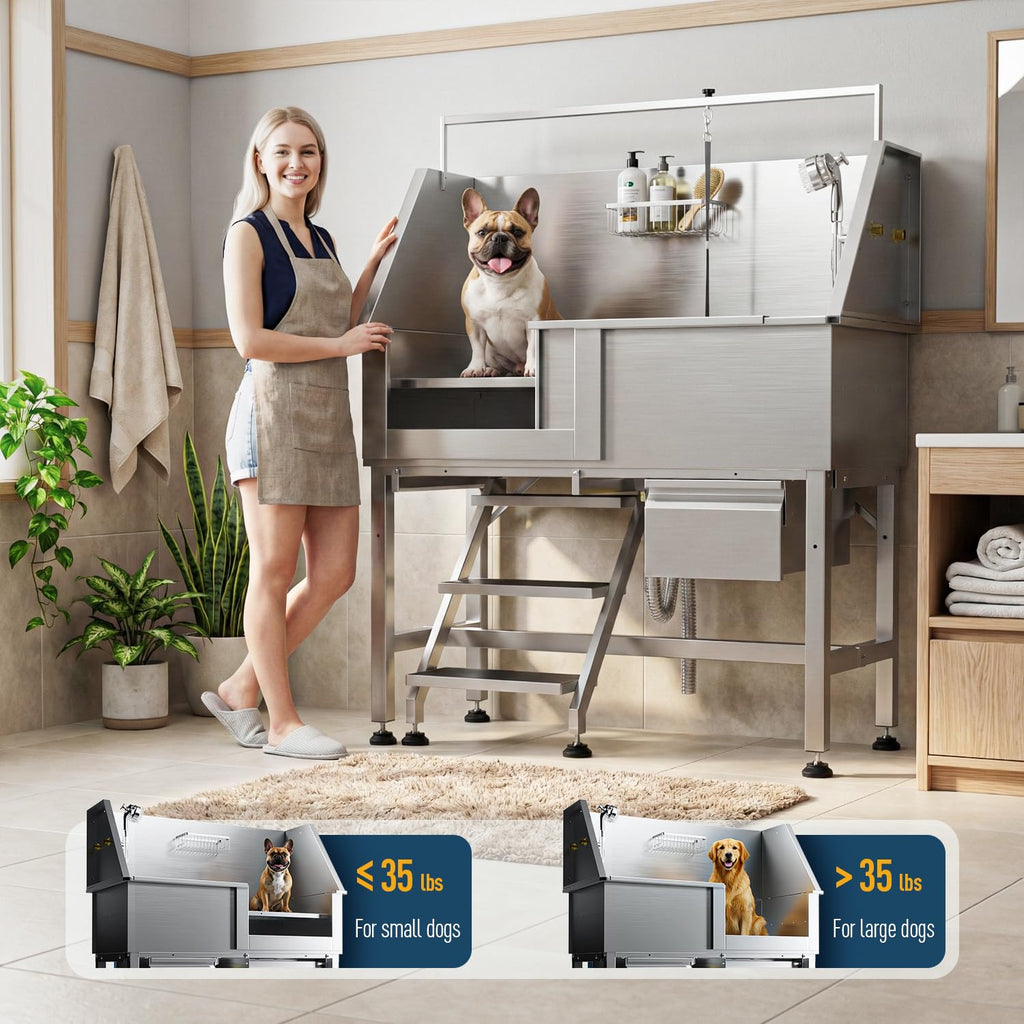 46" Stainless Steel Dog Washing Station with Removable Left Ramp & Storage Drawer A328582