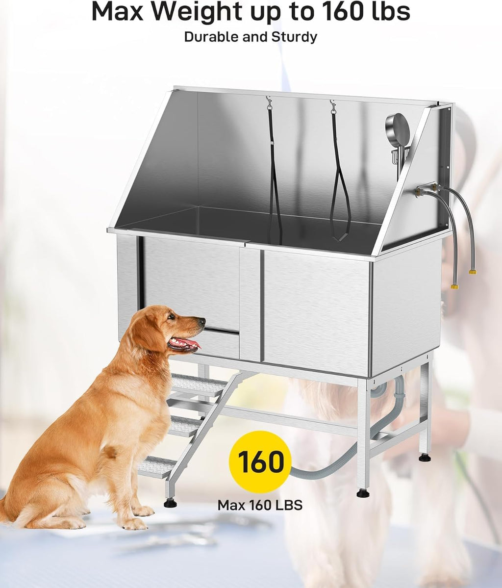 50" Stainless Steel Dog Grooming Bathtub with Faucet H931294