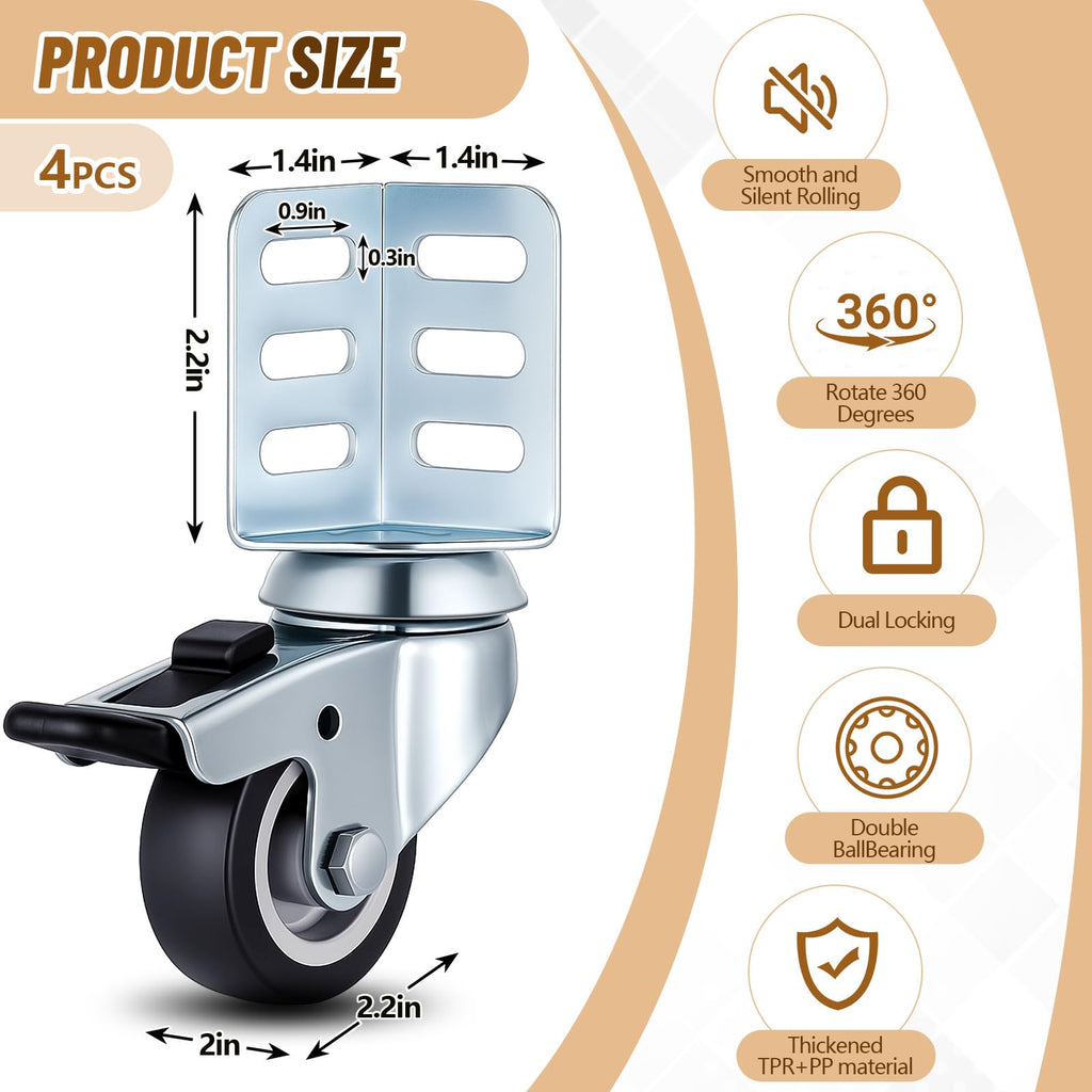 4 Pack Black Swivel Caster Wheels with Top Brake Q290784