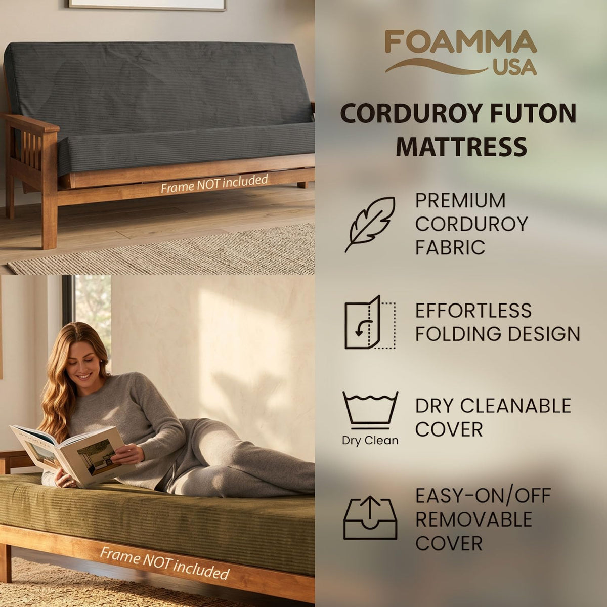 6-Inch Memory Foam Futon Mattress with Removable Cover U618