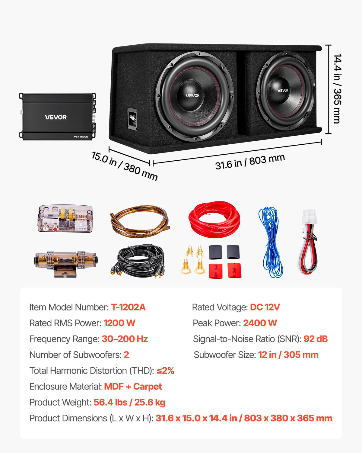 Dual 12" Enclosed Powered Subwoofer with Amplifier D63087