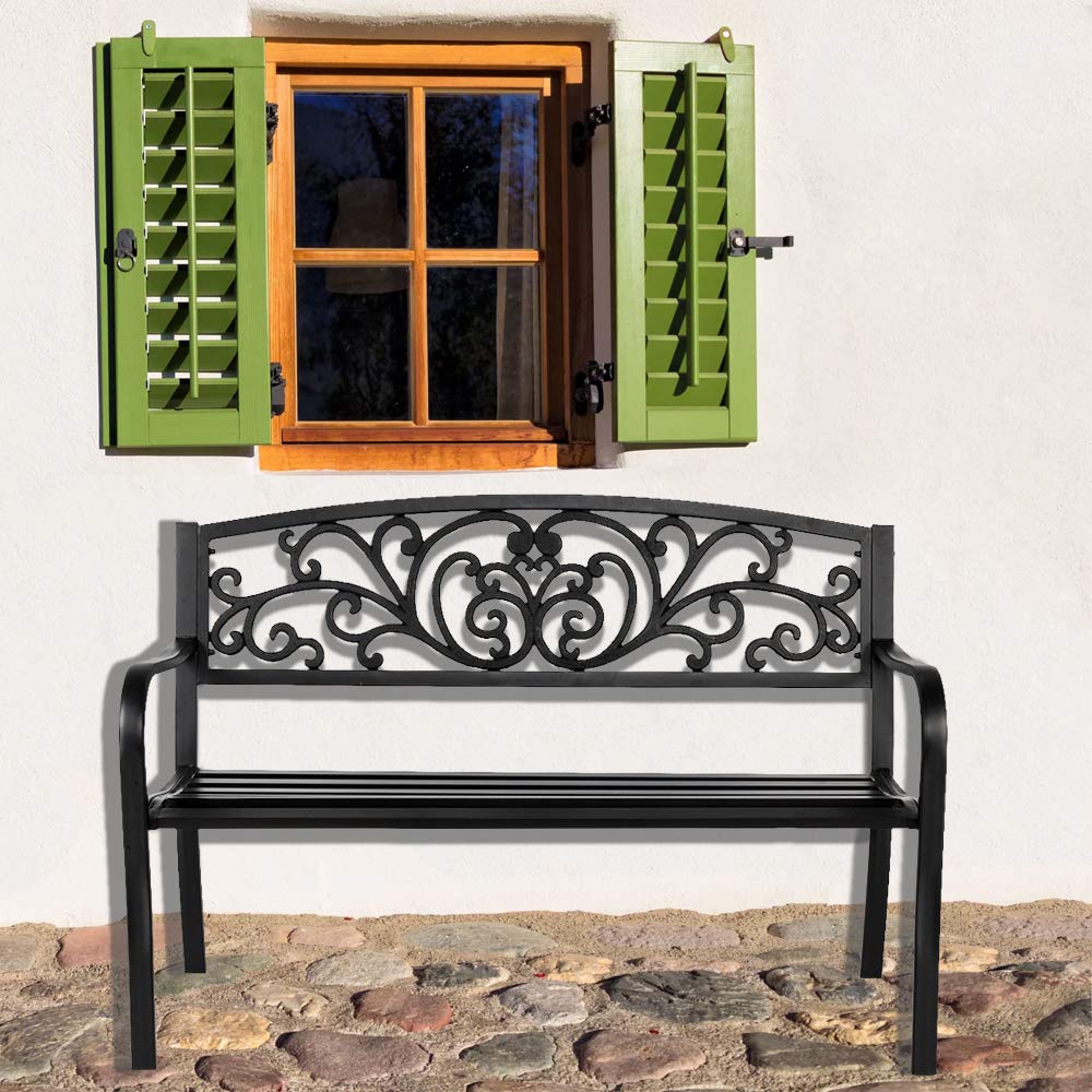 50" Black Metal Patio Bench O4161