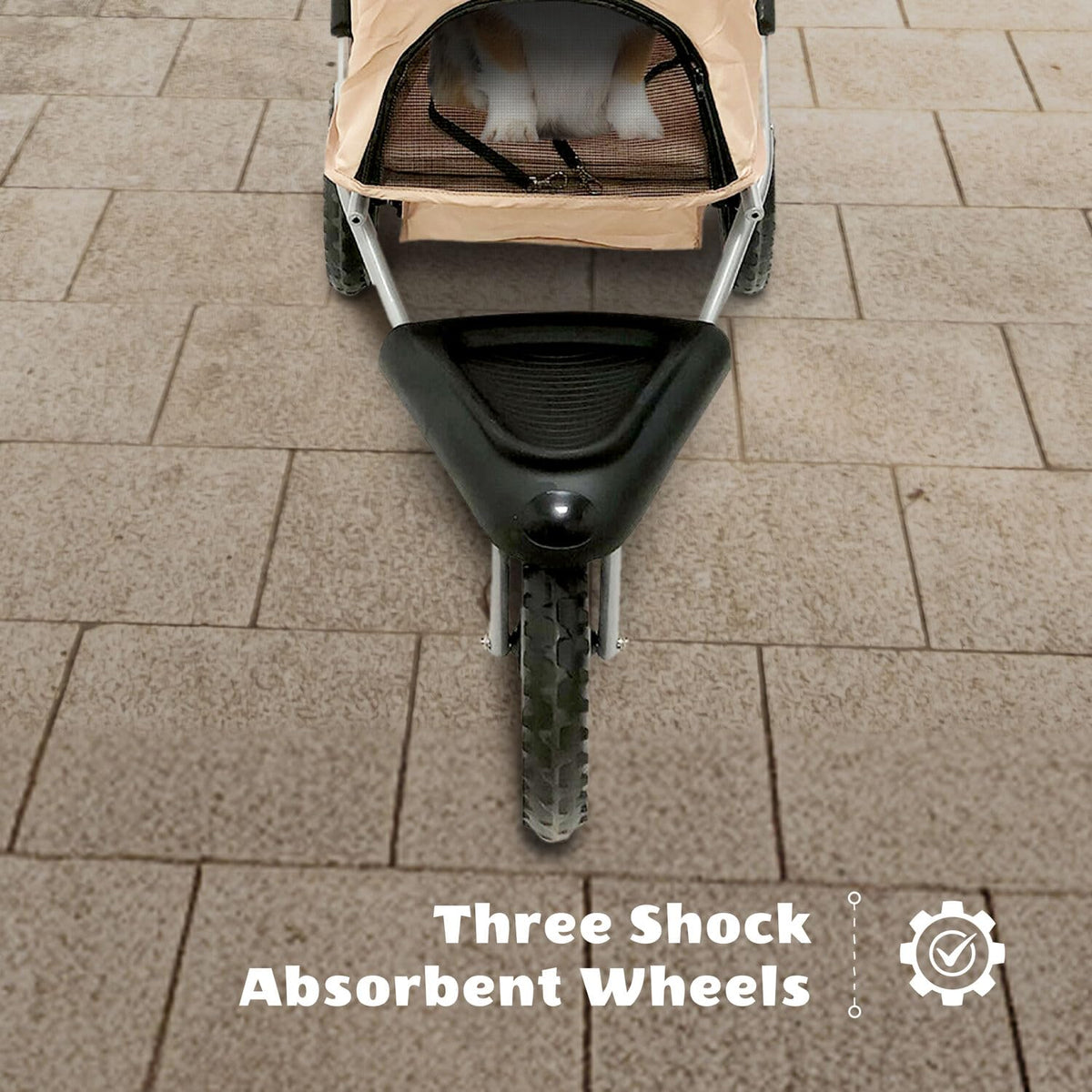 3-Wheel Dog Stroller with Storage Basket and Cup Holders, Tan P664695
