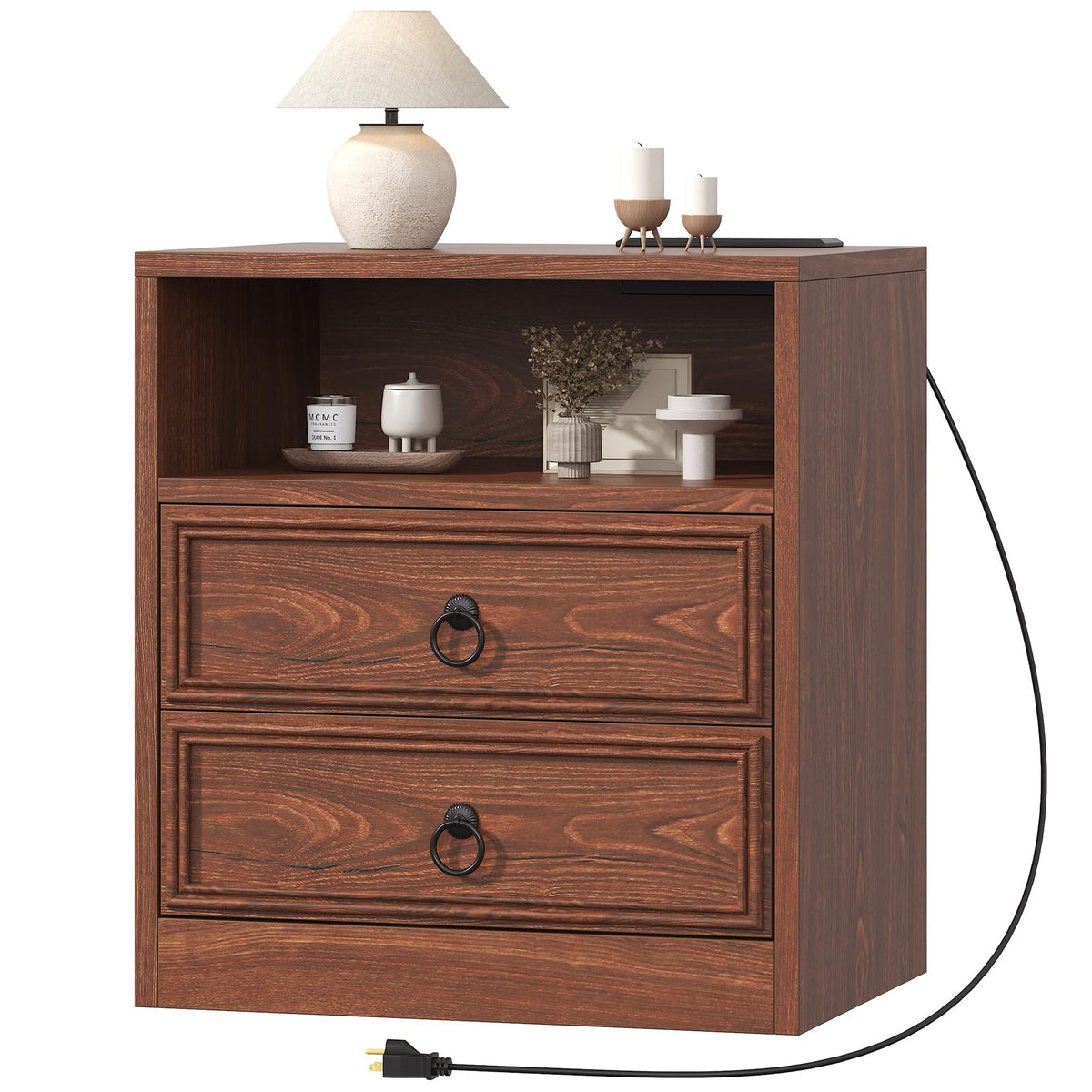 21.7" Wide Cherry Wood Nightstand with 2 Drawers J8797