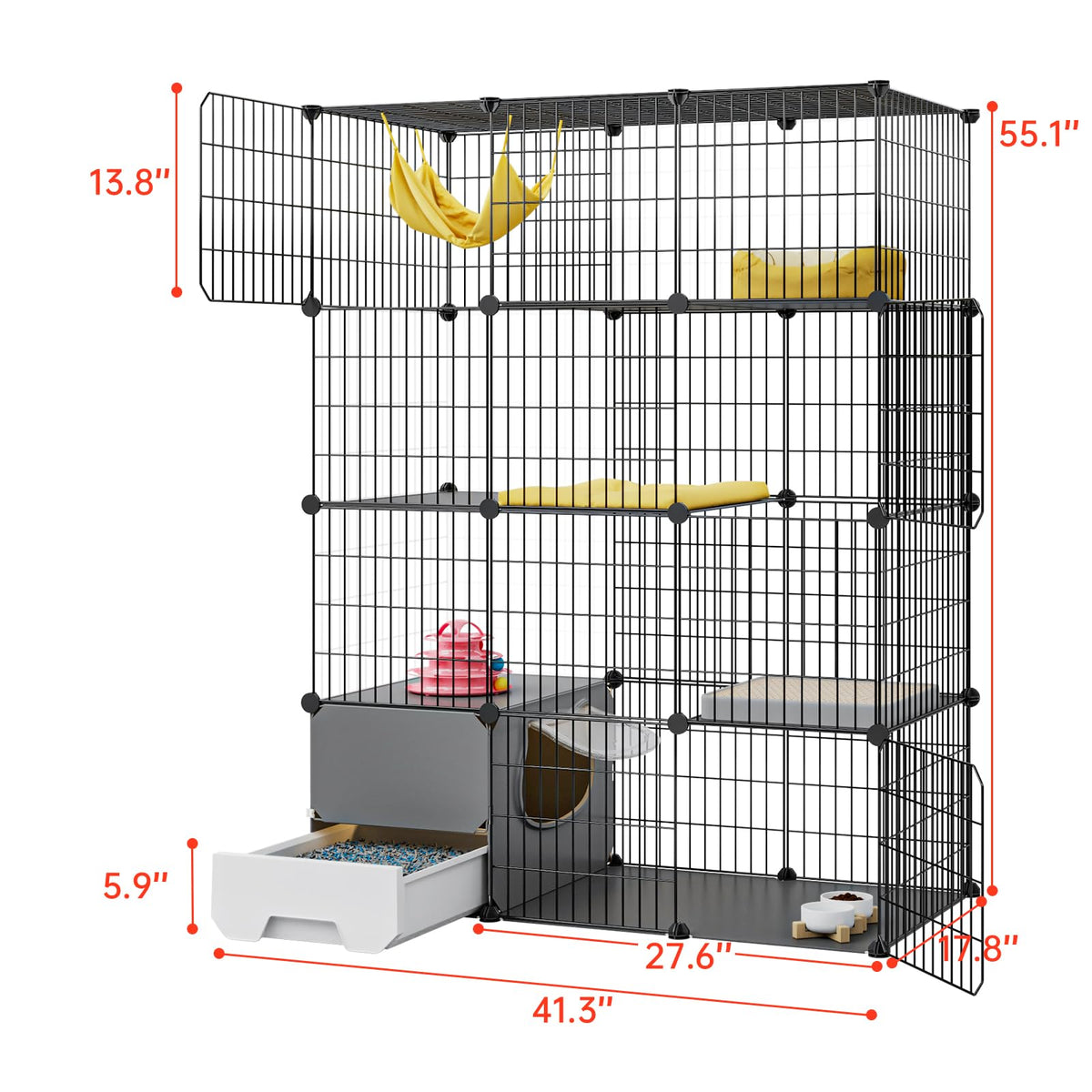 Large 4-Tier Cat Cage with Litter Box D986936